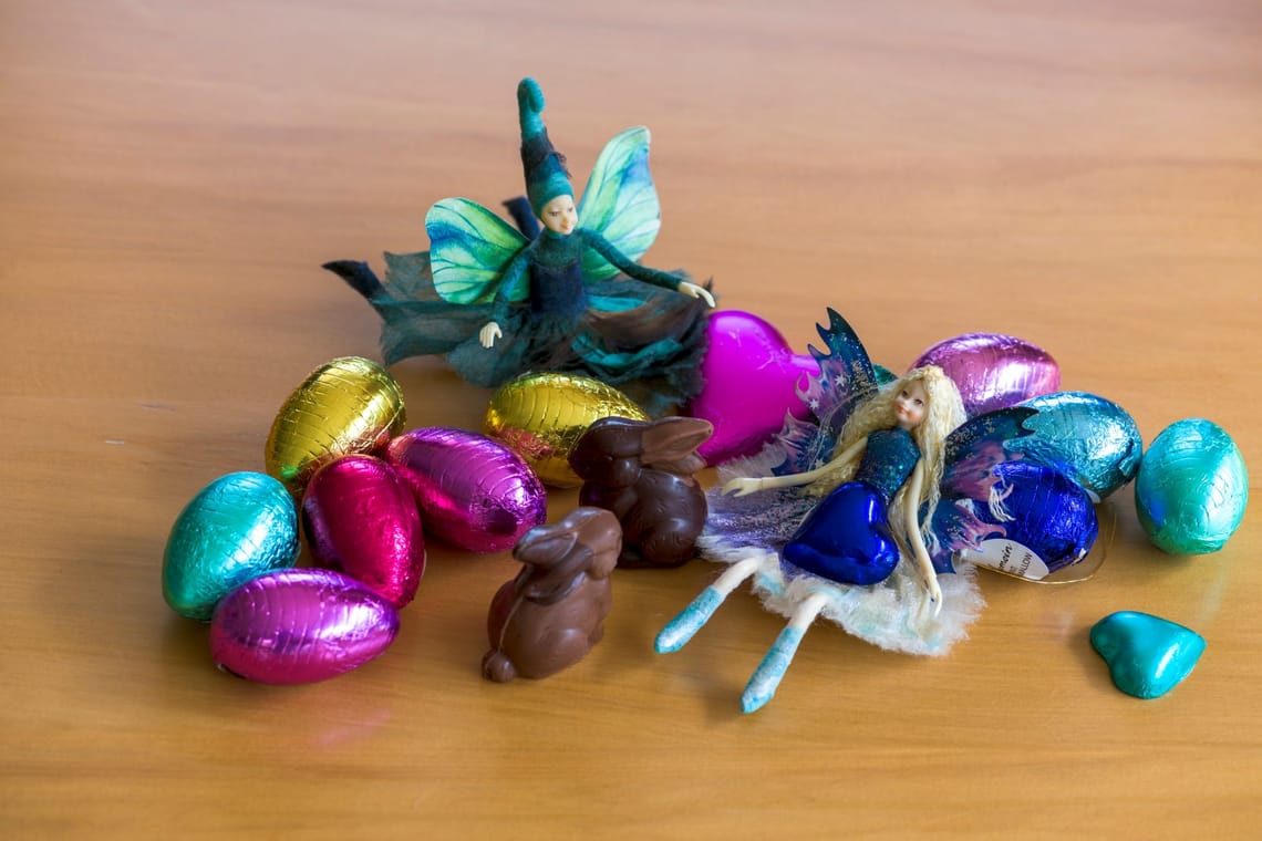 Easter eggs bunnies fairies