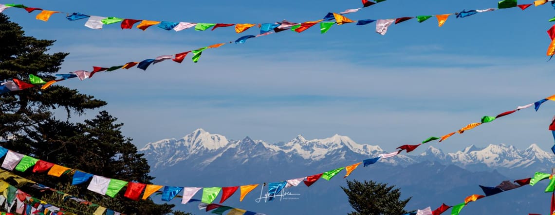 Himalayas seen through Prayer Flags