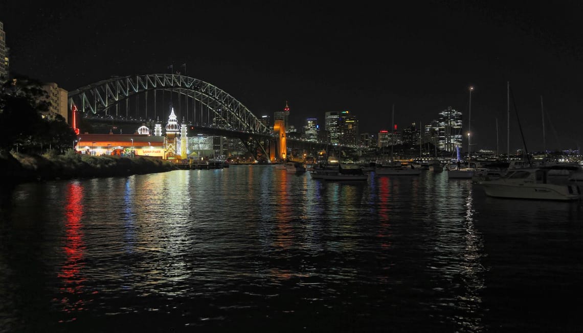 Sydney Harbour Bridge and Luna Park at Night