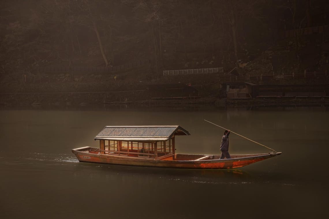 Hozugawa Kudari, Boats on the Hozu River, Kyoto