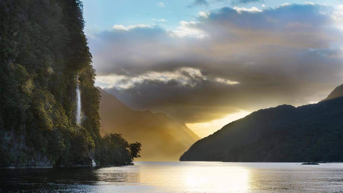 Waterfall at sunset