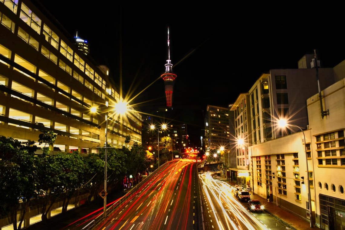 Light Trails Through Auckland City