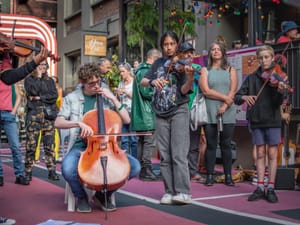 Soothing string music in a secret courtyard